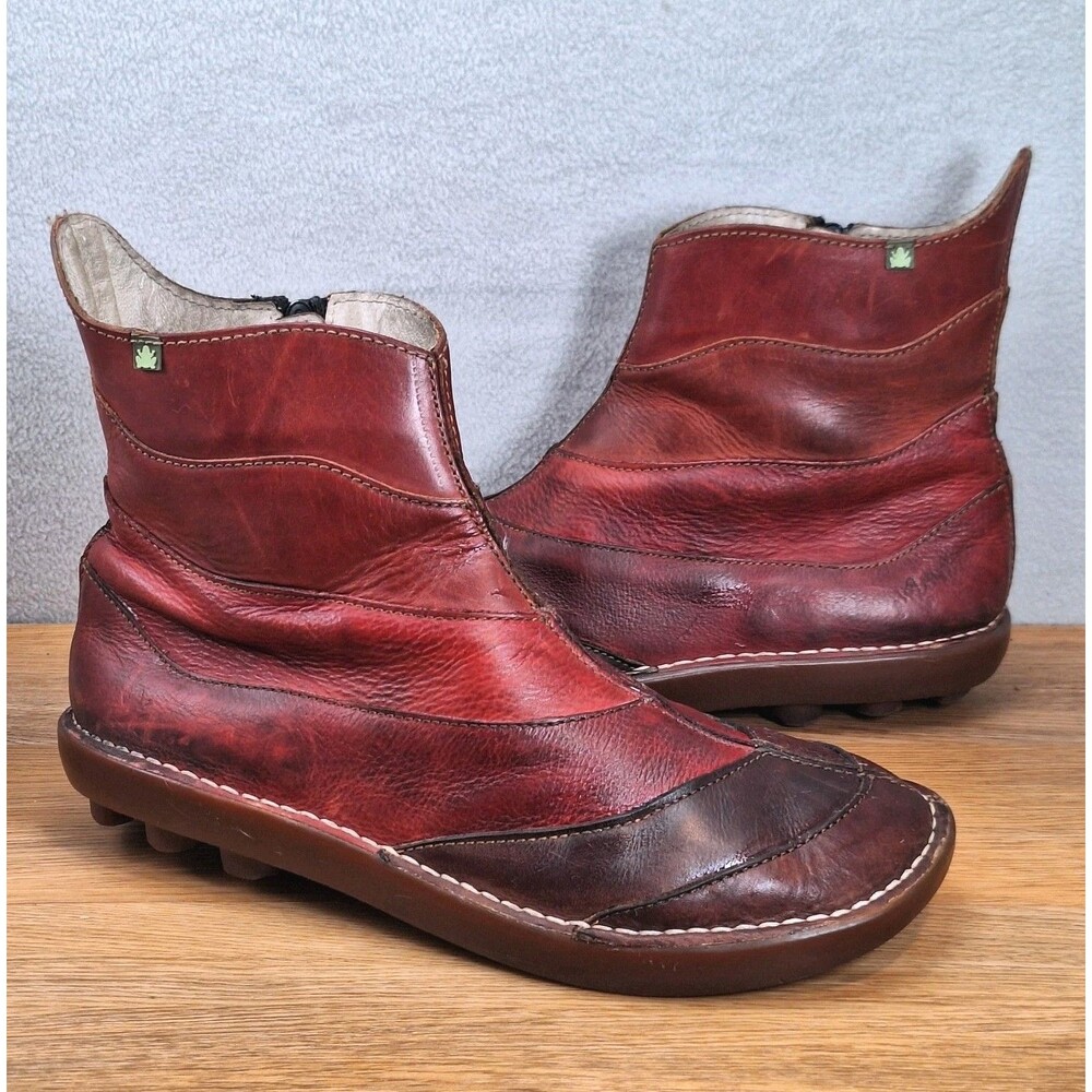 El Naturalista Women's 9 EU 40 Zip Ankle Boot Red Patchwork Leather Artisan Boho